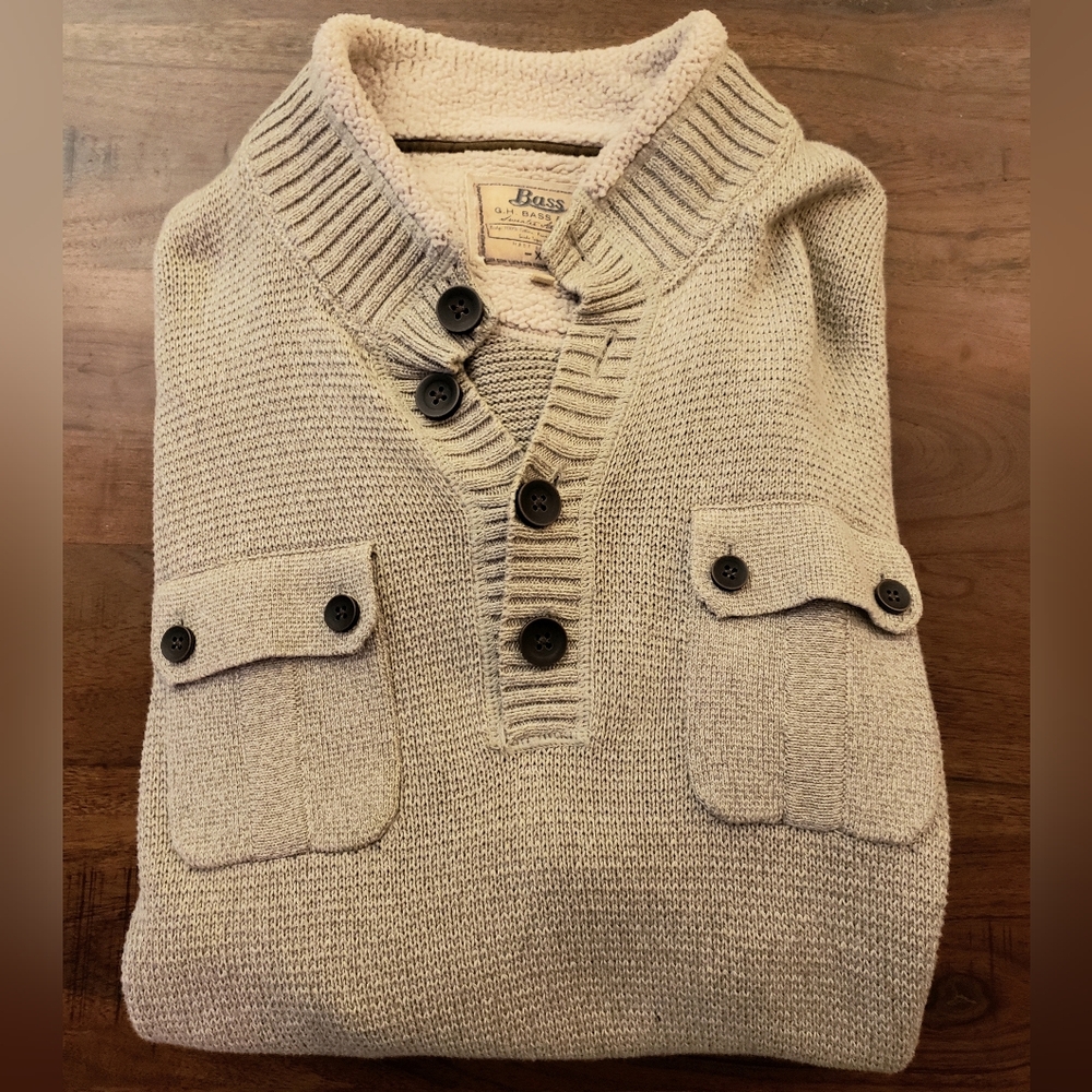 Bass Men's Tan Button-Up Sweater - Picture 2 of 5
